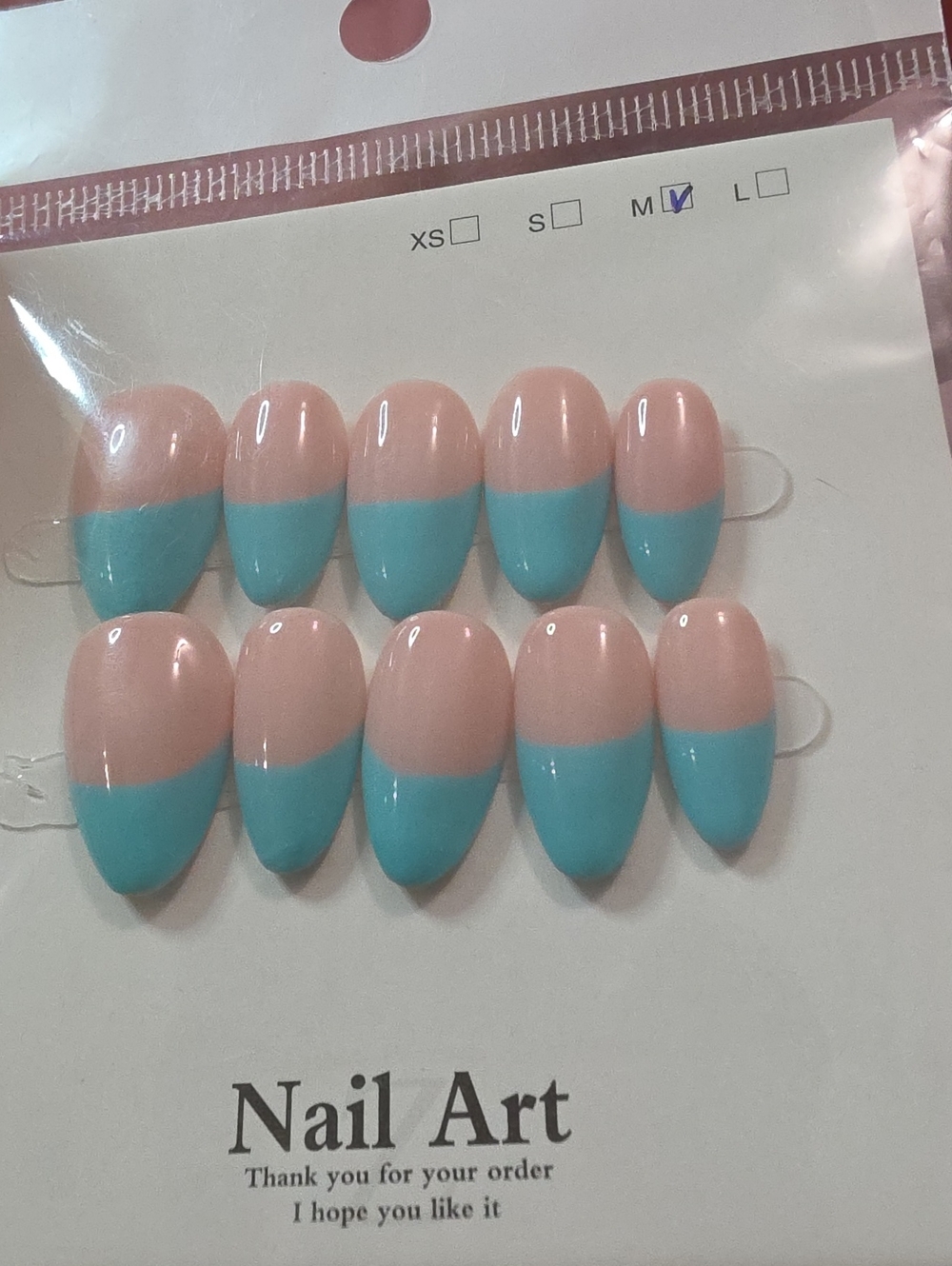 Two-Tone Press-On Nails in Pink & Blue